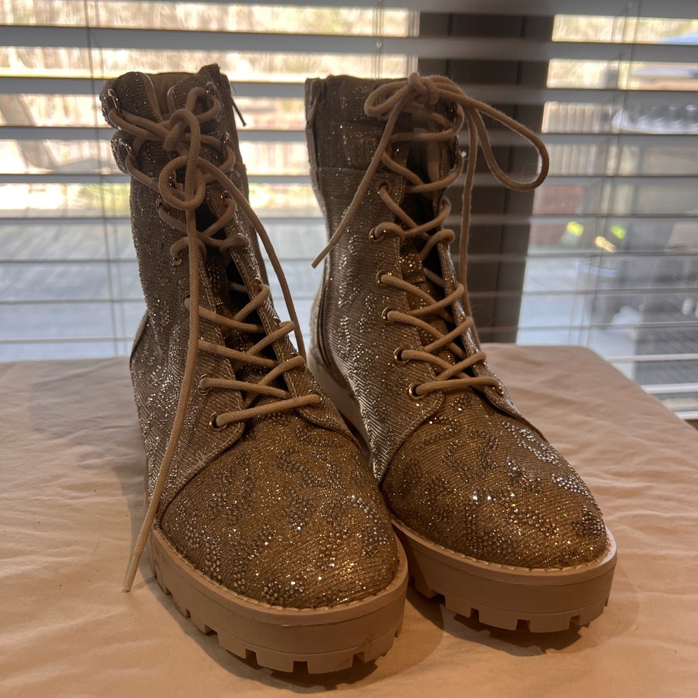 Gianni Bini Women's Glitter Lace-Up Boots